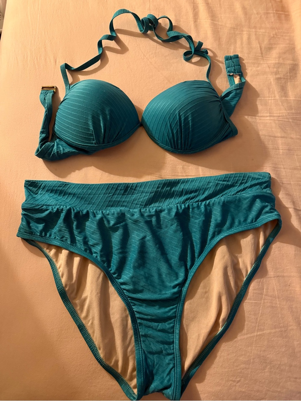 Target Teal Women's Two-Piece Bikini Set - Push-Up Top & High-Waist Bottom
